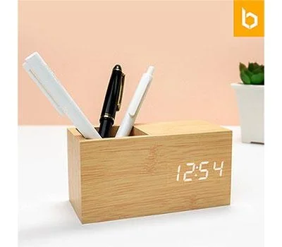 유즈비 우드 연필꽂이 LED탁상시계